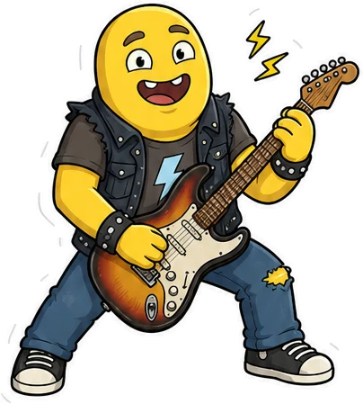 A Musician mid-song, playing an electric guitar